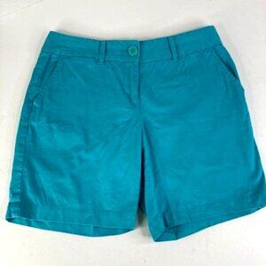 Ann‎ Taylor Loft Womens Chino Shorts Size 2 Teal Blue 7.5" Inseam Flat Front